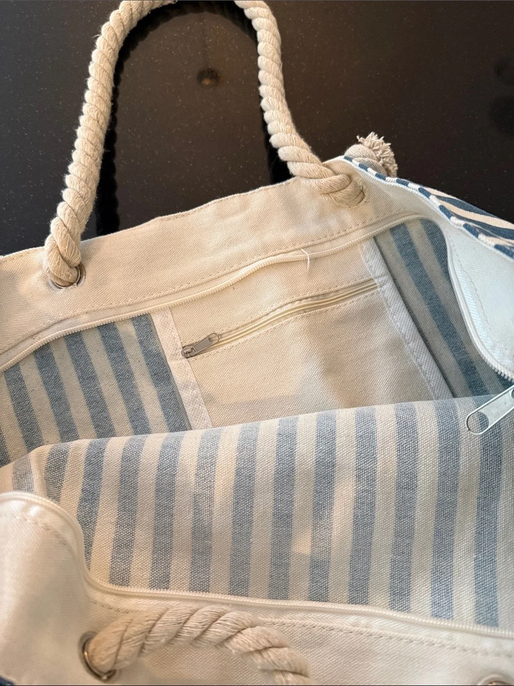 Blue & White Striped Canvas Tote